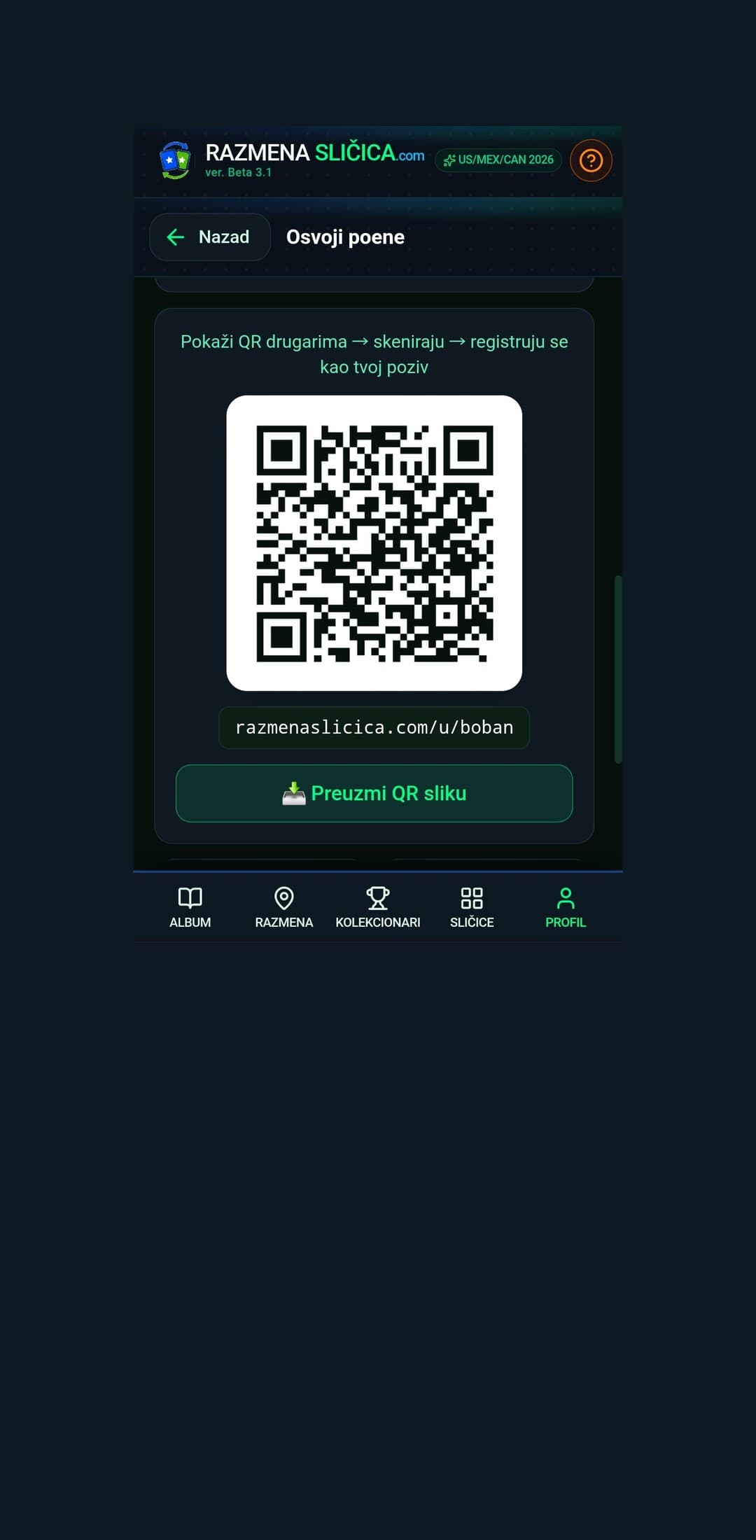 QR poziv za nove kolekcionare